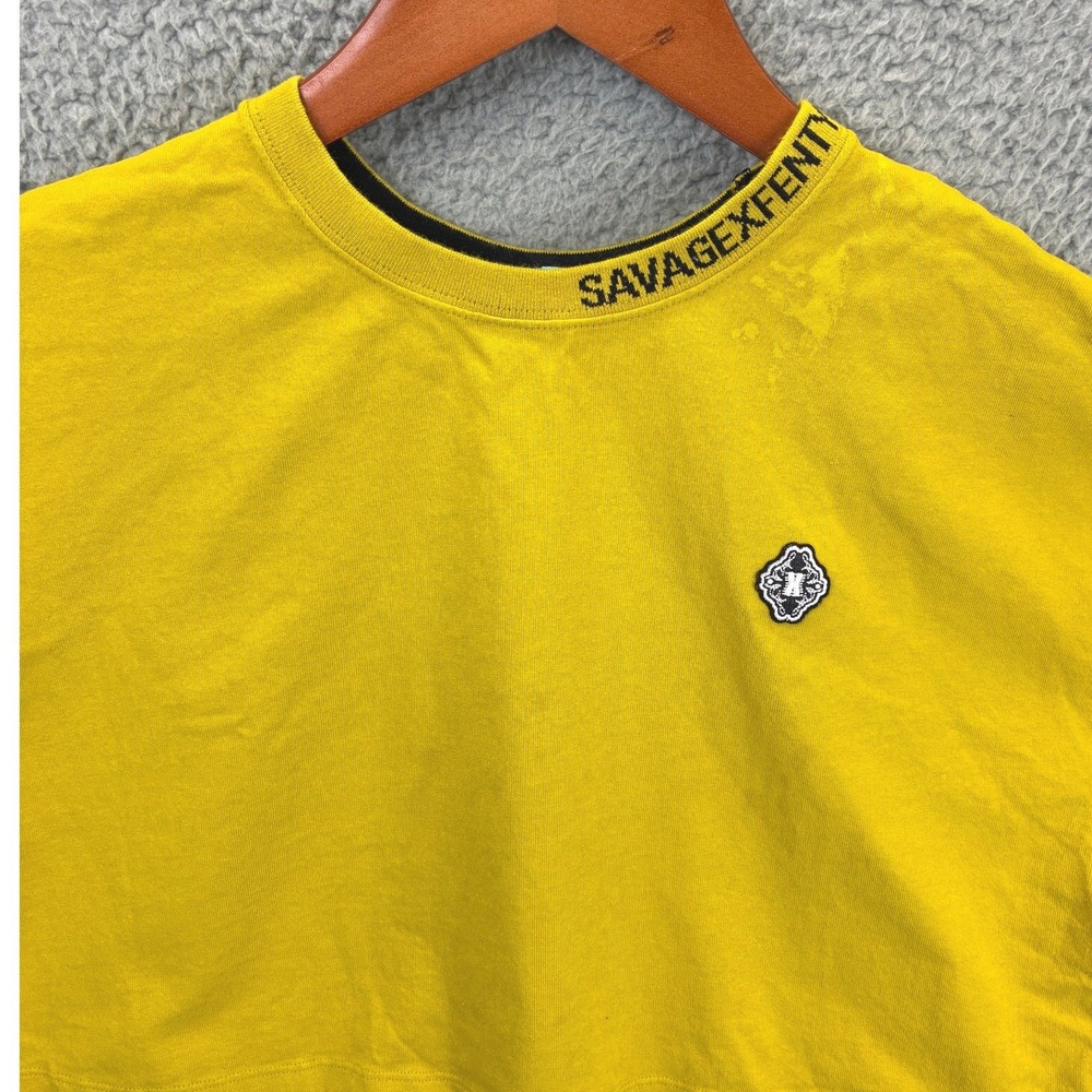 Savage X Fenty Cropped T-Shirt Womens S Yellow Mesh Layered Streetwear Casual - Picture 3 of 15